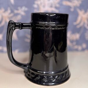 Vintage Black Ceramic Beer Stein Tankard Glossy Glaze Classic Barware